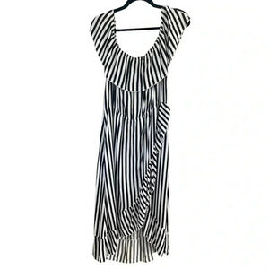Black White Vertical Stripe Midi Dress Ruffle Hem Beetlejuice Beetle Juice